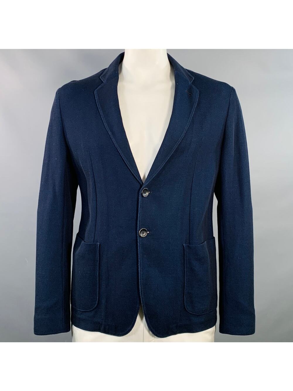 ARMANI COLLEZIONI Size XL Navy Blue Textured Cotton Jacket